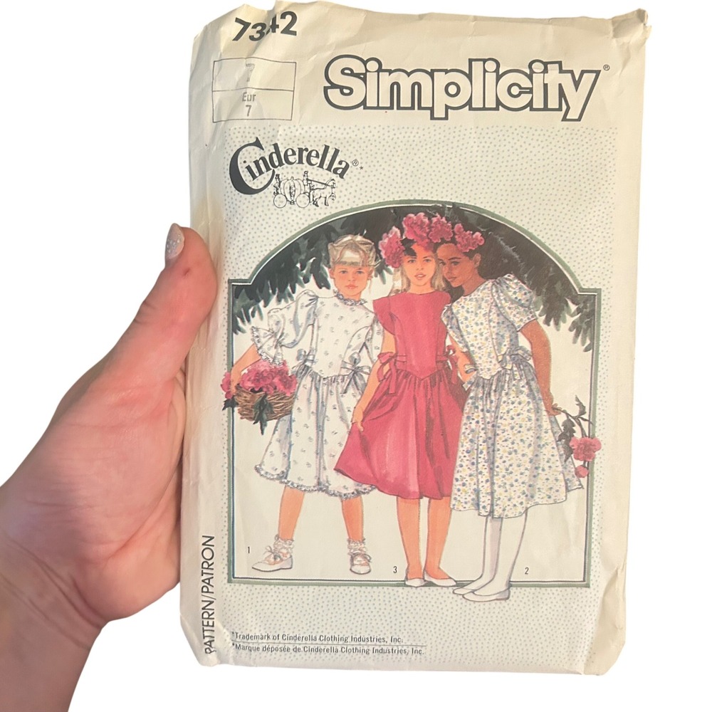 Simplicity 7342 Sewing Pattern Girls Size 7 Cinderella Dress Vintage 1986 80s
